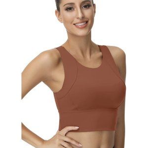 Crop top / High Neck Sports Bra Sz L tan / Orange in color
